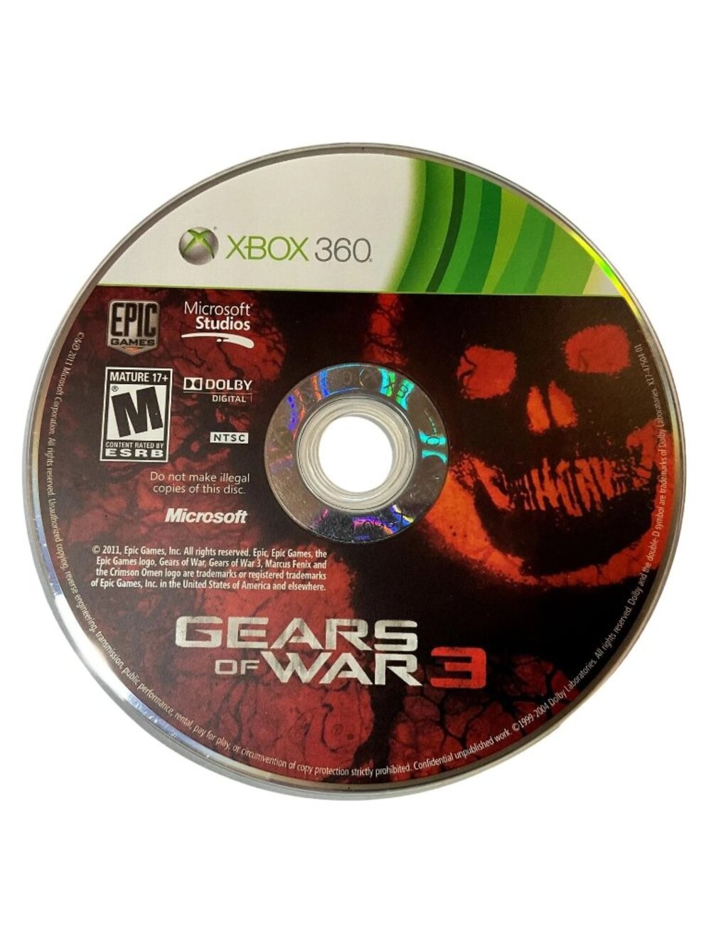 Gears Of War 3 Xbox 360 Video Game Disc Mature 17+ NTSC Dolby Digital Disc Only
